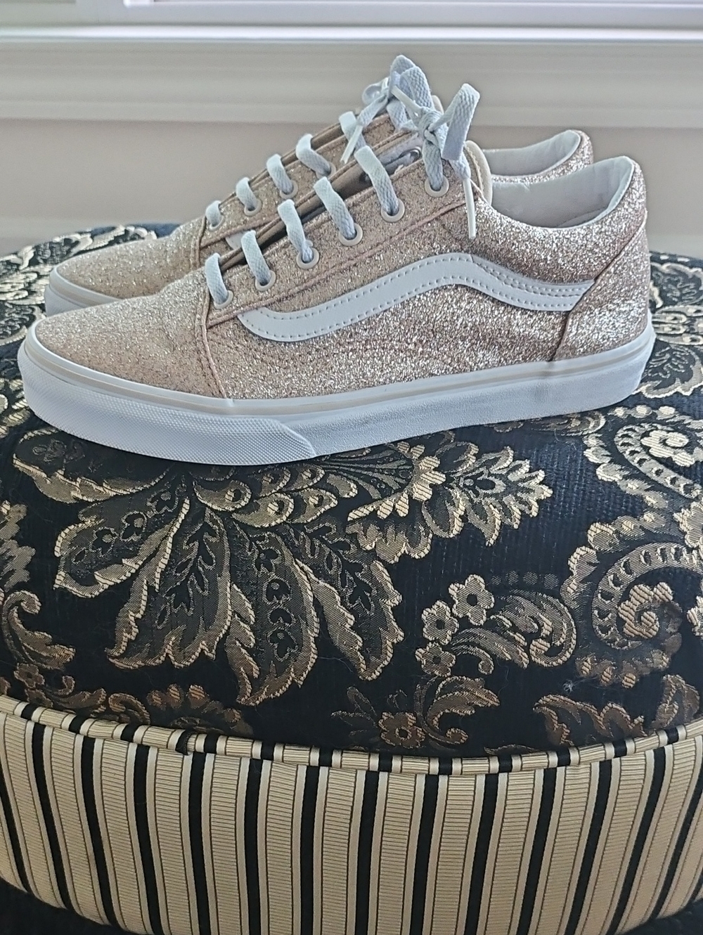 Vans Women’s Glitter Old Skool Sneakers - Rose Gold - Picture 2 of 13